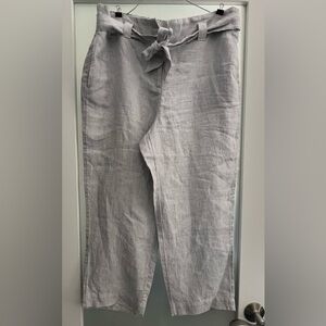 Chico’s Gray Linen TIE WAIST CROSS DYE CROP Pants